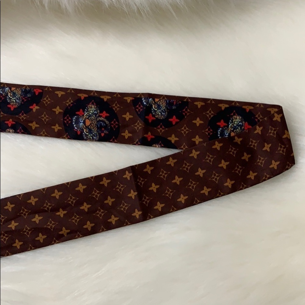 Brown & Red Flower Monogram Leopard Scarf Twilly​​​ - Picture 6 of 8